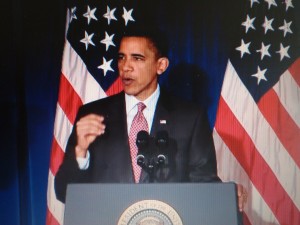 President Barack Obama announces the Great Outdoors Initiative, April 16. (Live web photo by FPR).
