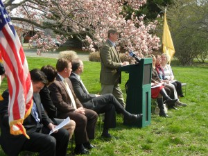 Property owner Bill Flemer speaks at annoucement that his family has agreed to place its 1,900 acres into open space and farmland preservation